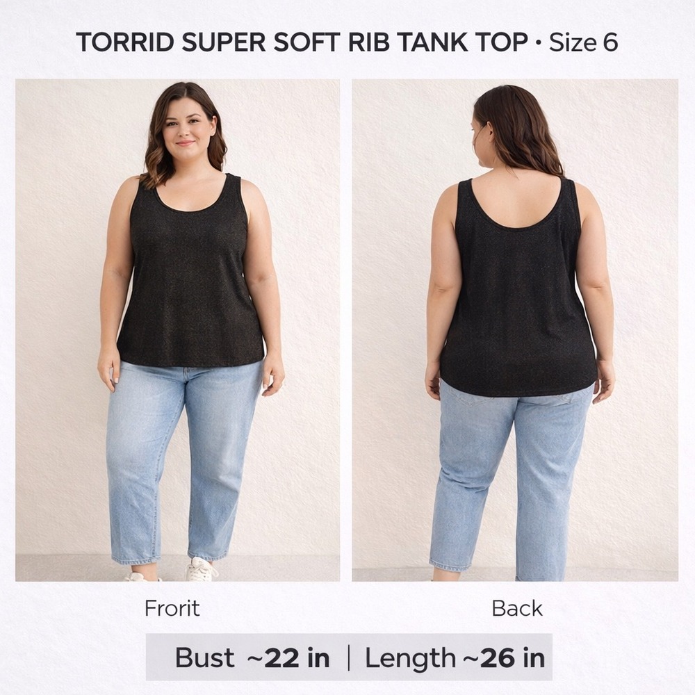 Torrid Super Soft RibFoil Double Scoop Tank Size 6 6X 30 Deep Black Gold Shimmer